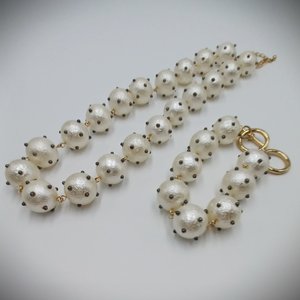 Beaded White  Polka Dot Necklace and Bracelet Set