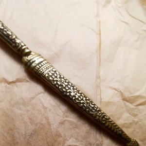 Antique Ornate Brass Letter Opener with Matching Sheath