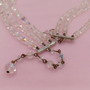 Fabulous Triple Strand Faceted Aurora Borealis Crystals Graduated Necklace