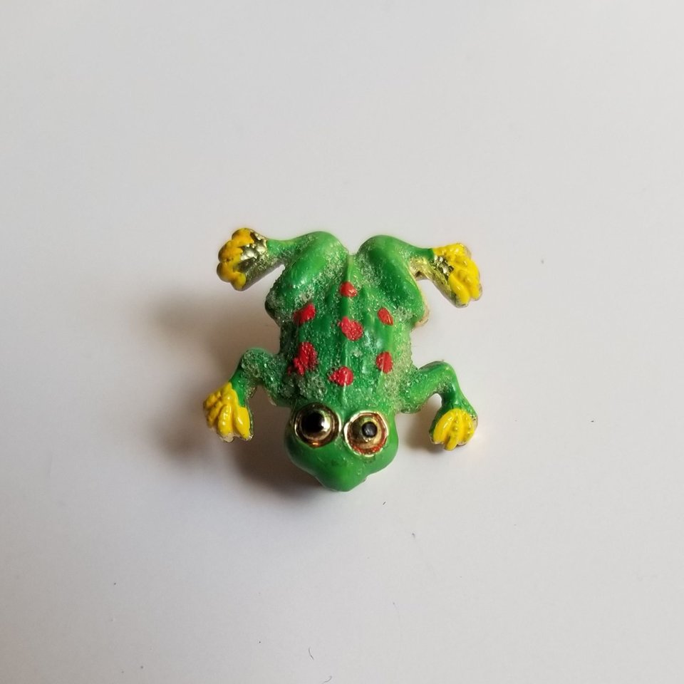 5 Fun Vintage Frog Brooches Lot, Enamel Rhinestones Articulated Small
