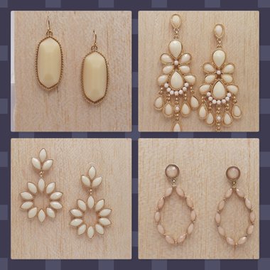 4 pairs of Vintage Rhinestone Cream Color Pierced Earrings