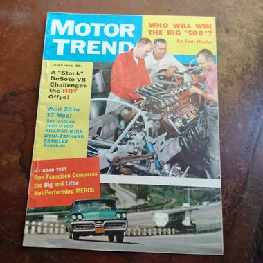 Vintage MOTOR TREND Magazine June 1958 Great gift for Dad and Grampa. Original price 35 cents!!!