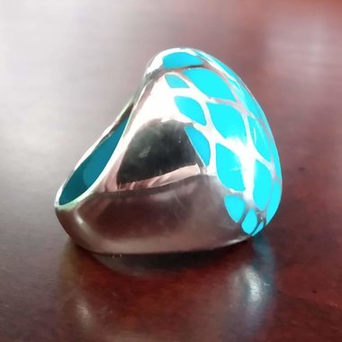 Chunky Vintage Sterling Silver and Turquoise Trellis Criss Cross Dome Ring