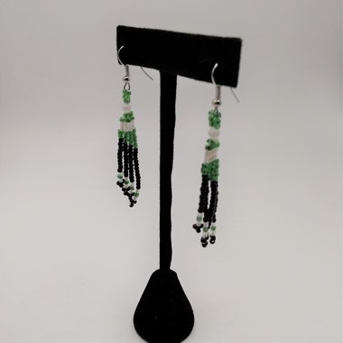 Handcrafted Native American Navajo Green and Black Seed Bead Dangle Earrings