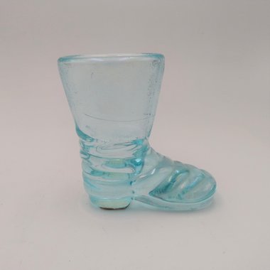 Handsome Vintage Light Blue Pressed Glass Boot Toothpick Holder or Shot Glass