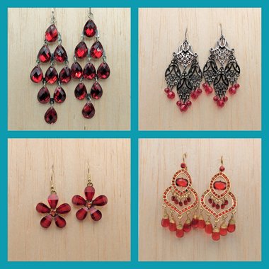 4 pairs of Vintage Red Color Pierced Earrings