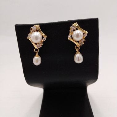 Vintage Gold Tone, Cubic Zirconia and Faux Pearls  Earrings