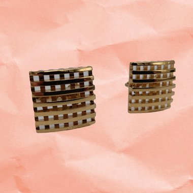 Intriguing Vintage AVON Gold Tone Woven Stack Open Work Boxy Clip on Earrings, Power Earrings!