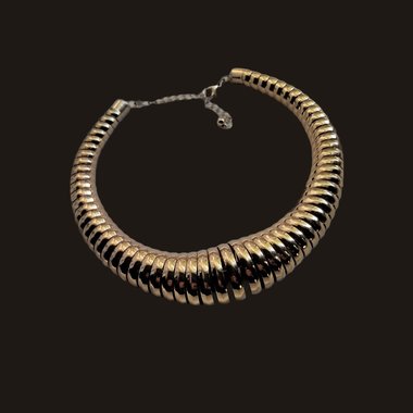 Exotic 80's Vintage Gold Tone Rigid Coil Choker Necklace