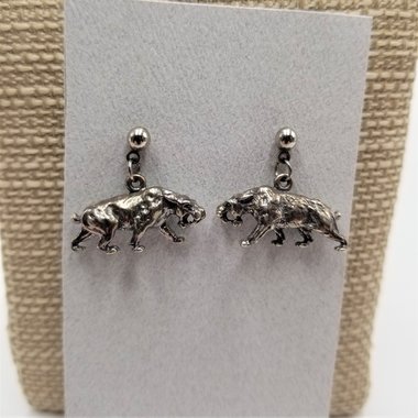 Handcrafted Vintage Sterling Silver Figural 3 Dimensional Wolf Dangle Earrings