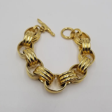 Chunky Vintage Shiny Gold Tone Round Link Toggle Bracelet