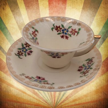 Delightful Vintage Miniature Teacup and Saucer Set, Floral Design Made in Occupied Japan