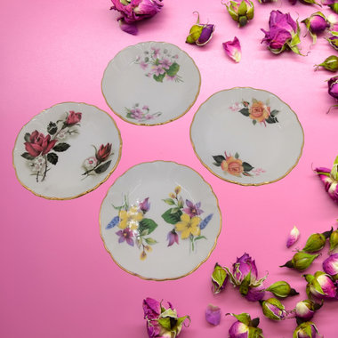 Charming 4 Vintage Miniature Floral Princess House Hammersley Fine Bone China Plates/Butter Pats