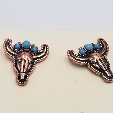 Vintage Copper and Turquoise Steer Head Post Earrings