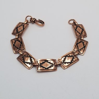 Stylish Vintage Southwestern Stamped Solid Copper Panel Bracelet