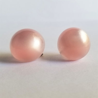 Retro Vintage Pink Lucite Moon Glow Screw Back Dome Earrings