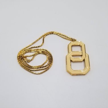 Spectacular Vintage MONET Gold Tone and Light Cream Yellow Enamel Interlocking Links Pendant and Snake Chain