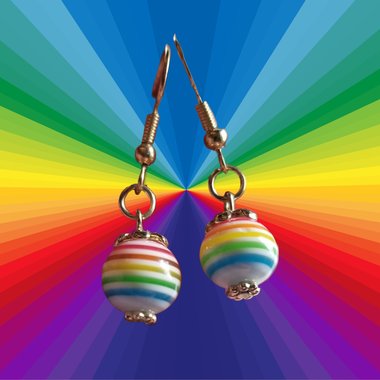 Colorful Vintage Rainbow Bead Dangle Drop Earrings, PRIDE Earrings