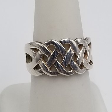 Vintage Silver Tone Open Work Celtic Knot Wide Band Fashion Ring Size 6.75