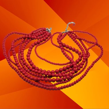 Attention Getting Vintage 7 Strand Cascading Shiny Red Plastic Beaded Statement Necklace