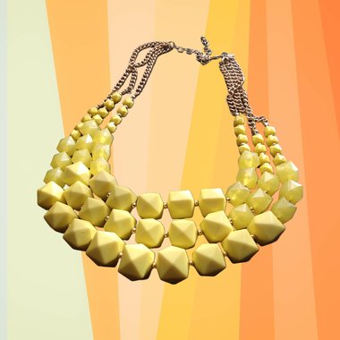 Vintage Charming Charlie Gold Tone Multi-strand Bright Yellow Chunky Beads Statement Bib Necklace