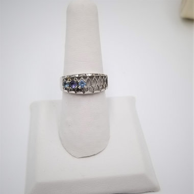 Vintage Crosby 10K White Gold Multiple Gemstones Lattice Ladies Ring, Size 7.25