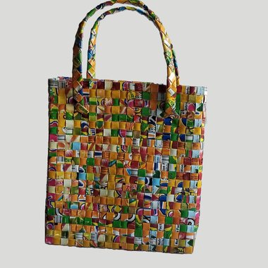 Vintage Woven Bottled Soda Wrappers Tote Bag Purse, Upcycled Materials