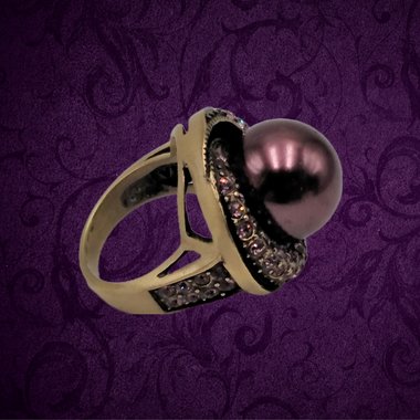Regal Vintage Designer Heidi Daus Large Purple Pearl Dome Ring Size 6