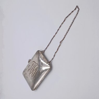 Antique Sterling Silver Calling Card Monogrammed Purse
