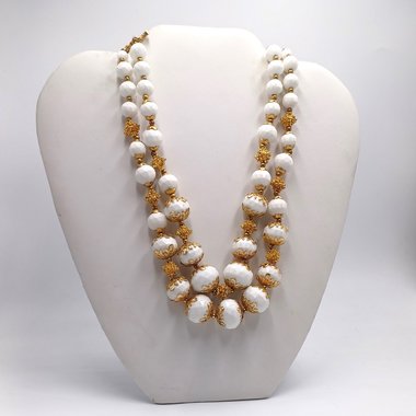 Vintage Deauville Gold Tone and White Multi-strand Necklace