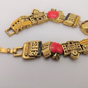 Vintage Matte Yellow Gold Tone School Days Slide Charm Bracelet
