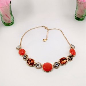 MONET Gold Tone Jeweled Rhinestone Statement Necklace, 80's Vintage