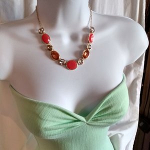 MONET Gold Tone Jeweled Rhinestone Statement Necklace, 80's Vintage