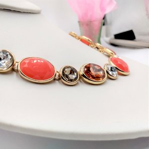 MONET Gold Tone Jeweled Rhinestone Statement Necklace, 80's Vintage