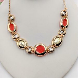 MONET Gold Tone Jeweled Rhinestone Statement Necklace, 80's Vintage