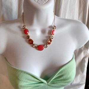 MONET Gold Tone Jeweled Rhinestone Statement Necklace, 80's Vintage