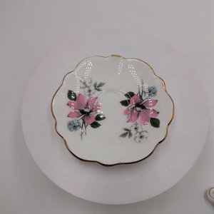 Grosvenor Miniature Demitasse Pink Floral Rose and Forget Me Not, Bone China Teacup and Saucer Set