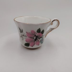 Grosvenor Miniature Demitasse Pink Floral Rose and Forget Me Not, Bone China Teacup and Saucer Set