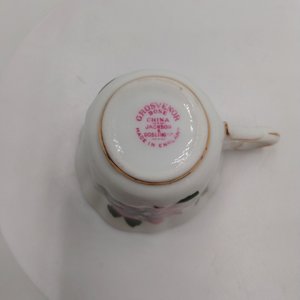 Grosvenor Miniature Demitasse Pink Floral Rose and Forget Me Not, Bone China Teacup and Saucer Set
