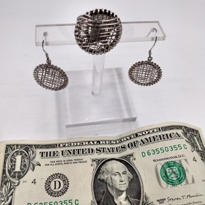 Vintage 925 Sterling Silver Weave Dangle Earrings and Matching Ring (size 6.5 ), Great Gift