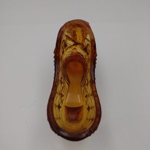 Vintage Amber Alligator Vamp Art Glass Cat Pressed Glass Shoe Slipper, Collectible Glass