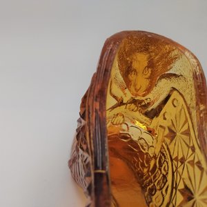Vintage Amber Alligator Vamp Art Glass Cat Pressed Glass Shoe Slipper, Collectible Glass