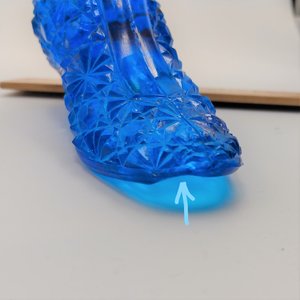 Large Blue Glass Shoe Boot, Daisy Buttons Pattern, Collectable Art Glass Shoe