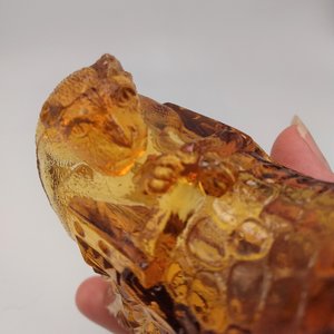 Vintage Amber Alligator Vamp Art Glass Cat Pressed Glass Shoe Slipper, Collectible Glass