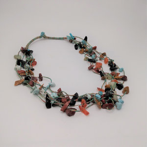 Native American Multi Strand Natural Gemstone Chip Southwestern Necklace, Vintage