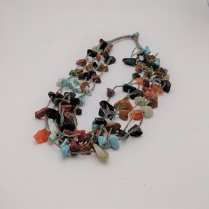 Native American Multi Strand Natural Gemstone Chip Southwestern Necklace, Vintage
