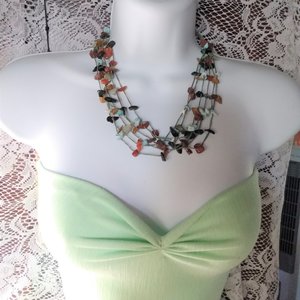 Native American Multi Strand Natural Gemstone Chip Southwestern Necklace, Vintage