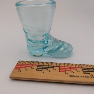 Vintage Light Blue Pressed Glass Boot Toothpick Holder or Shot Glass