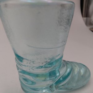 Vintage Light Blue Pressed Glass Boot Toothpick Holder or Shot Glass