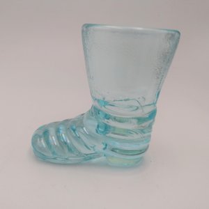 Vintage Light Blue Pressed Glass Boot Toothpick Holder or Shot Glass